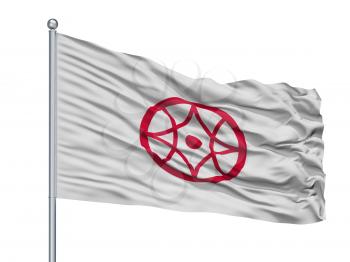 Yokkaichi City Flag On Flagpole, Country Japan, Mie Prefecture, Isolated On White Background