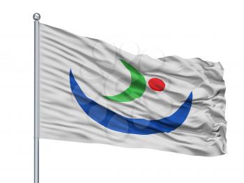 Katagami City Flag On Flagpole, Country Japan, Akita Prefecture, Isolated On White Background