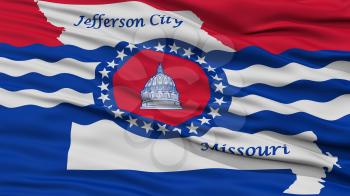 Closeup Jefferson City Flag, Capital of Missouri State, Flying in the Wind