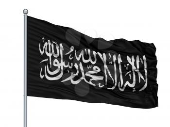 Jihad Flag On Flagpole, Isolated On White Background, 3D Rendering
