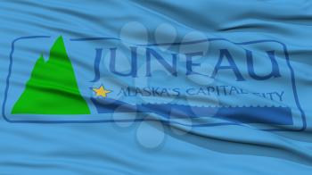 Closeup Juneau Flag, Capital of Alaska State, Flying in the Wind