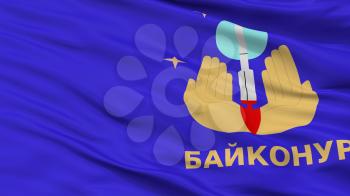 Baykonur City Flag, Country Kazakhstan, Closeup View, 3D Rendering
