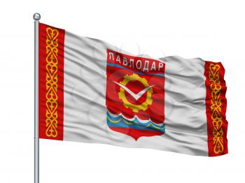 Pavlodar City Flag On Flagpole, Country Kazakhstan, Isolated On White Background
