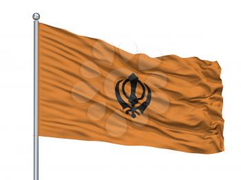 Khalistans Flag On Flagpole, Isolated On White Background, 3D Rendering