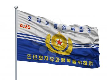 Korean Peoples Navy Flag On Flagpole, Isolated On White Background, 3D Rendering