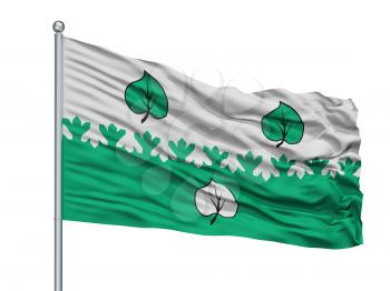 Balykchi City Flag On Flagpole, Country Kyrgyzstan, Isolated On White Background