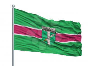 Lubana City Flag On Flagpole, Country Latvia, Isolated On White Background