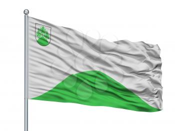 Rezekne City Flag On Flagpole, Country Latvia, Isolated On White Background