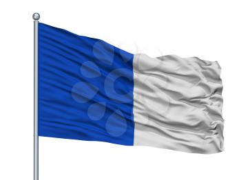 Eschen City Flag On Flagpole, Country Liechtenstein, Isolated On White Background