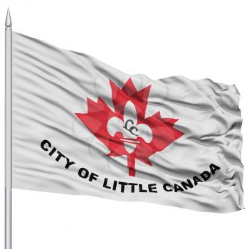 Little Canada City Flag on Flagpole, Minnesota State, Flying in the Wind, Isolated on White Background