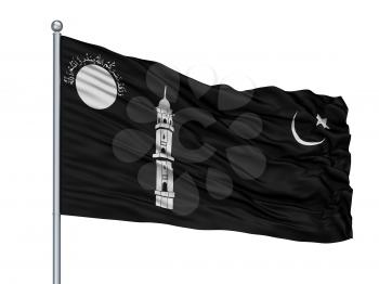 Liwa E Ahmadiyya Flag On Flagpole, Isolated On White Background, 3D Rendering