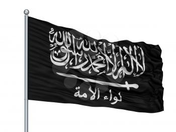 Liwaa Al Umma Flag On Flagpole, Isolated On White Background, 3D Rendering