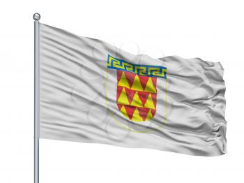 Ltu Kaunas City Flag On Flagpole, Country Lithuania, Isolated On White Background