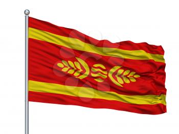 Bogdanci Municipality City Flag On Flagpole, Country Macedonia, Isolated On White Background