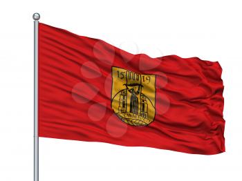 Gevgelija Municipality City Flag On Flagpole, Country Macedonia, Isolated On White Background