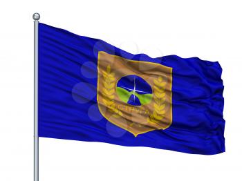 Makedonska Kamenica Municipality City Flag On Flagpole, Country Macedonia, Isolated On White Background