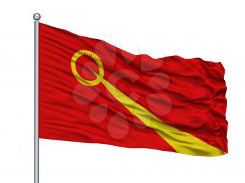 Negotino Municipality` City Flag On Flagpole, Country Macedonia, Isolated On White Background