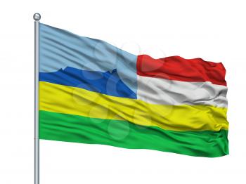 Strumica Municipality City Flag On Flagpole, Country Macedonia, Isolated On White Background