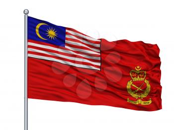 Malaysian Army Flag On Flagpole, Isolated On White Background, 3D Rendering