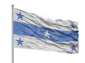 Mangareva Flag On Flagpole, Isolated On White Background, 3D Rendering