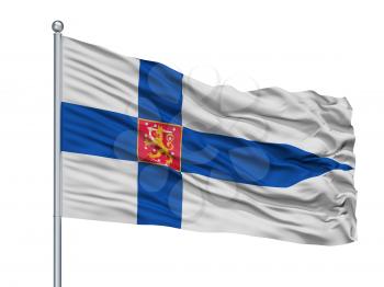 Military Finland Flag On Flagpole, Isolated On White Background, 3D Rendering