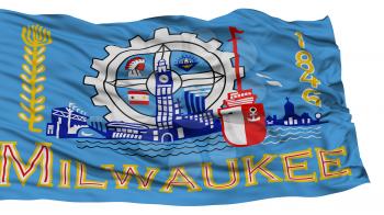 Isolated Milwaukee City Flag, City of Wisconsin State, Waving on White Background, High Resolution