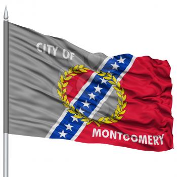 Montgomery Flag on Flagpole, Capital of Alabama State, Flying in the Wind, Isolated on White Background
