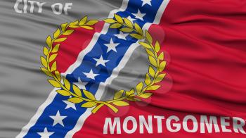 Closeup Montgomery Flag, Capital of Alabama State, Flying in the Wind