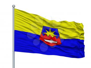 Floresti City Flag On Flagpole, Country Moldova, Isolated On White Background