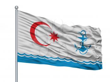 Naval Azerbaijan Flag On Flagpole, Isolated On White Background, 3D Rendering