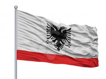 Albania Naval Ensign Flag On Flagpole, Isolated On White Background, 3D Rendering