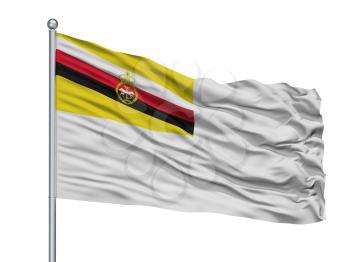 Brunei Naval Ensign Flag On Flagpole, Isolated On White Background, 3D Rendering