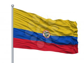 Colombia Naval Ensign Flag On Flagpole, Isolated On White Background, 3D Rendering
