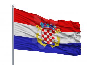 Croatia Naval Ensign Flag On Flagpole, Isolated On White Background, 3D Rendering