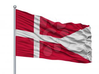 Denmark Naval Ensign Flag On Flagpole, Isolated On White Background, 3D Rendering