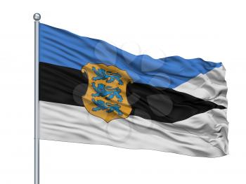 Estonia Naval Ensign Flag On Flagpole, Isolated On White Background, 3D Rendering