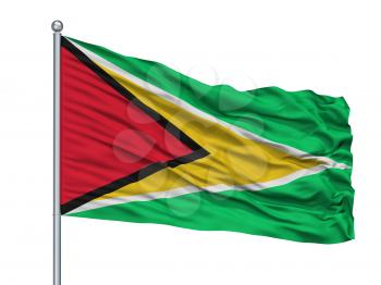 Guyana Naval Ensign Flag On Flagpole, Isolated On White Background, 3D Rendering