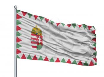 Hungary Naval Ensign Flag On Flagpole, Isolated On White Background, 3D Rendering