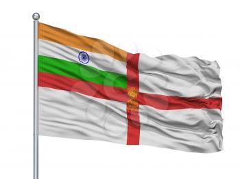 India Naval Ensign Flag On Flagpole, Isolated On White Background, 3D Rendering