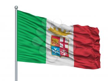 Italy Naval Ensign Flag On Flagpole, Isolated On White Background, 3D Rendering