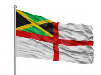 Jamaica Naval Ensign Flag On Flagpole, Isolated On White Background, 3D Rendering