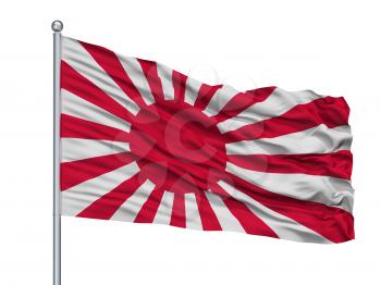 Japan Naval Ensign Flag On Flagpole, Isolated On White Background, 3D Rendering