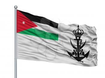 Jordan Naval Ensign Flag On Flagpole, Isolated On White Background, 3D Rendering