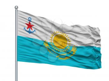 Kazakhstan Naval Ensign Flag On Flagpole, Isolated On White Background, 3D Rendering