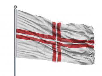 Latvia Naval Ensign Flag On Flagpole, Isolated On White Background, 3D Rendering