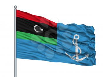 Libya Naval Ensign Flag On Flagpole, Isolated On White Background, 3D Rendering