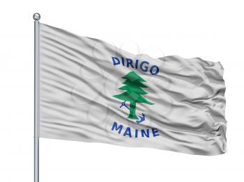 Maine Naval Ensign Flag On Flagpole, Isolated On White Background, 3D Rendering