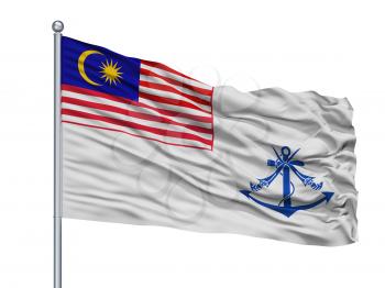 Malaysia Naval Ensign Flag On Flagpole, Isolated On White Background, 3D Rendering