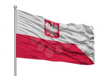 Poland Naval Ensign Flag On Flagpole, Isolated On White Background, 3D Rendering