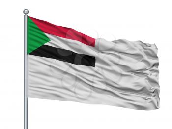 Sudan Naval Ensign Flag On Flagpole, Isolated On White Background, 3D Rendering